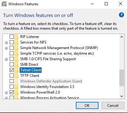 Turn windows features on or off